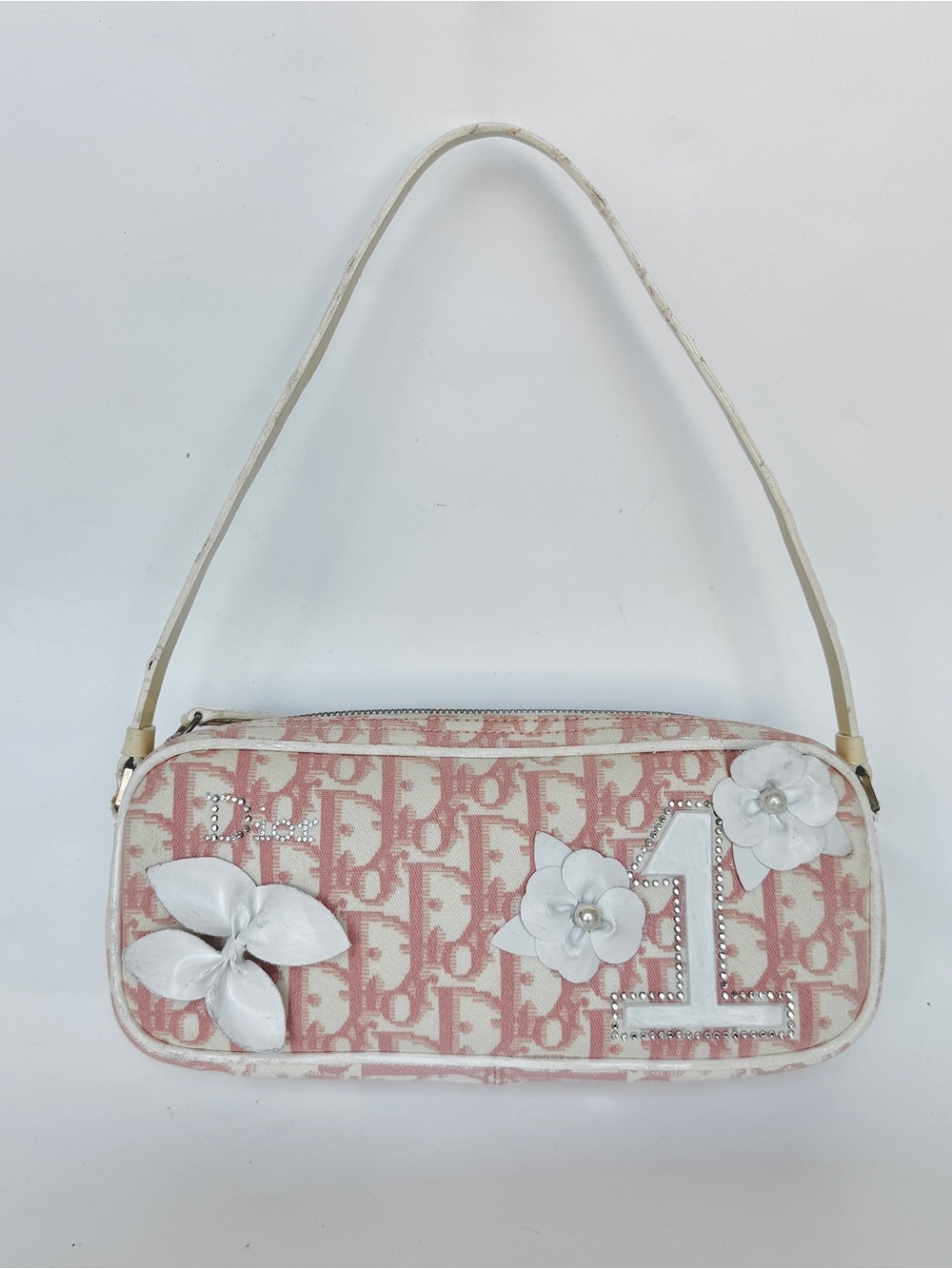 Vintage Dior Pink “girly” trotter shoulder bag with floral and pearl details